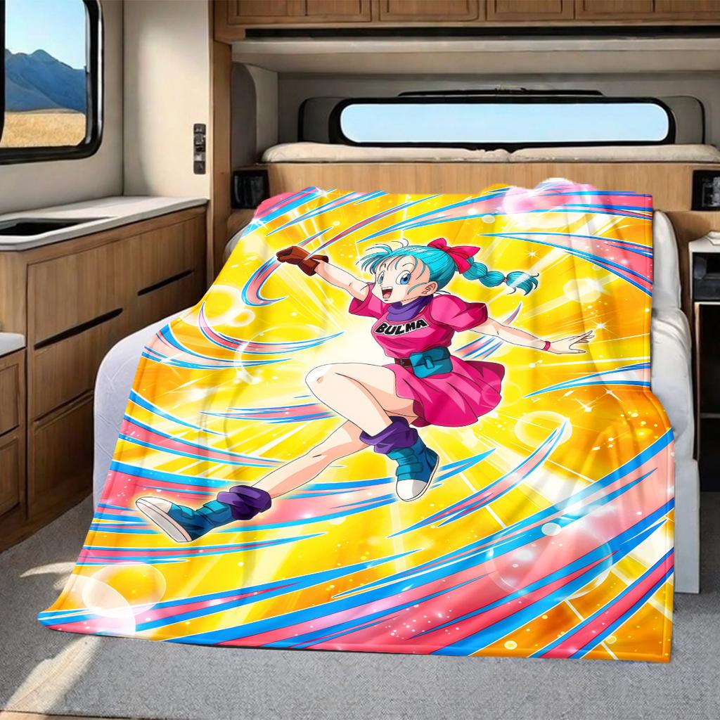 1PC Bulma Bulla DRAGON BALL Print Flannel Blanket, High quality All Seasons, Home Decor, Warmth and Comfort, Perfect for Christmas Gifts
