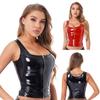 Сексуальные женские короткие топы на бретельках из ПВХ с блестящей молнией и латексом, короткие топы в стиле панк в стиле мото и байкеров
