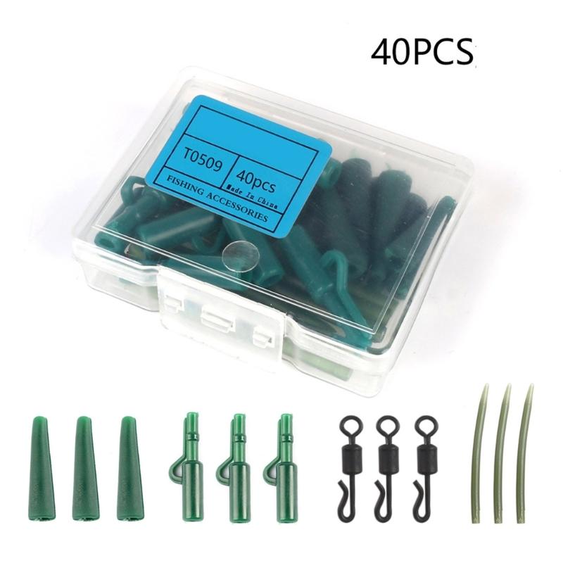 40 шт./Лот Рыболовные снасти Грузила Застежки Быстросменные вертлюги Хвосты Резиновые Противозапутыватели для оснасток Рыболовные снасти