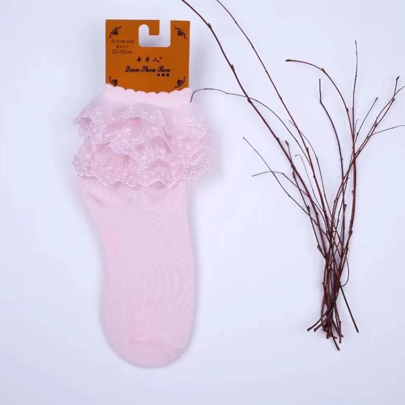 Lolita Women Harajuku Retro Lace Short Ankle Socks JK Frilly Ruffle Cotton Princess Girls Soft Wedding Dance White