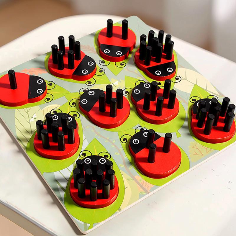 Fun Number Cognition Pairing Wooden Ladybug Stacked High Children Puzzle Toy For Early Childhood Learning