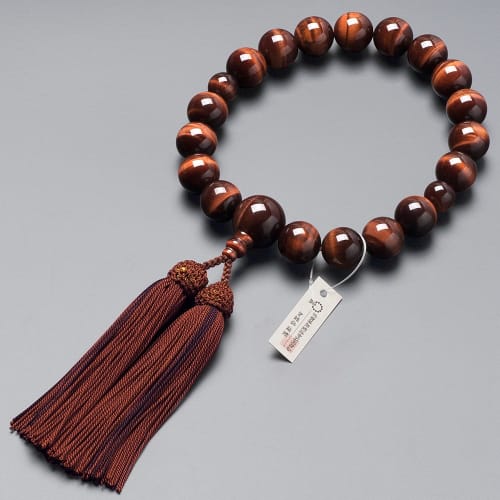 Buddhist Altar Shop Takita Shoten Kyoto Buddhist Prayer Beads for Men, 18 Red Tiger's Eye Beads, Silk Tassel with Head, Prayer Beads Bag, Suitable for