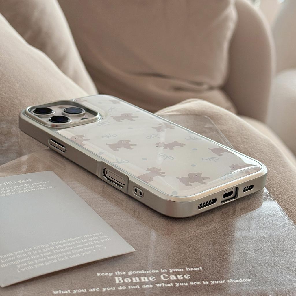 Cute Gray Teddy Suitable for 16 Apple 15 Promax Mobile Phone Case Iphone 14 Silver Edge Glue 13 Niche Huawei