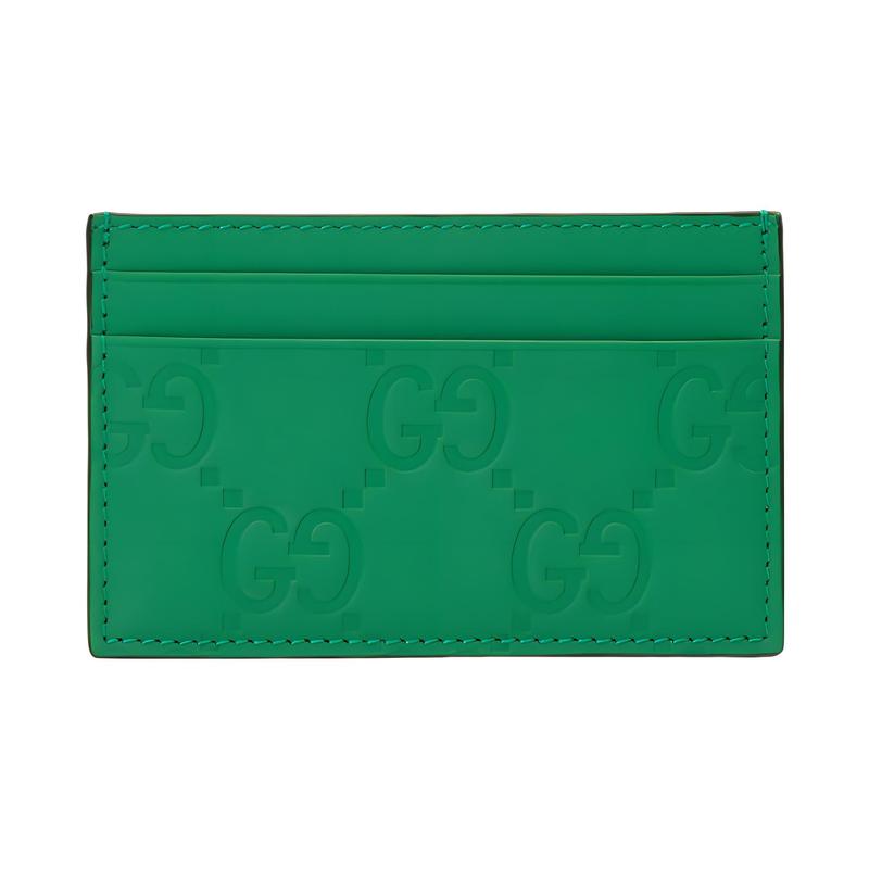 Gucci Allover Double G Logo Leather Card Holder Men's Green