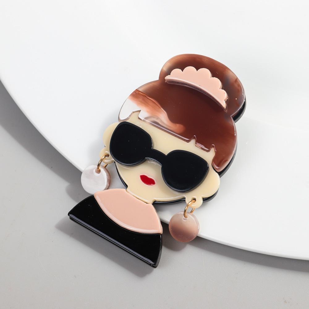 New 6-Color Cute Sunglasses Girl Acrylic Brooches for Women Aesthetic Cartoon Brooch Badge Lapel Pin Jewelry Cutsome Accessories