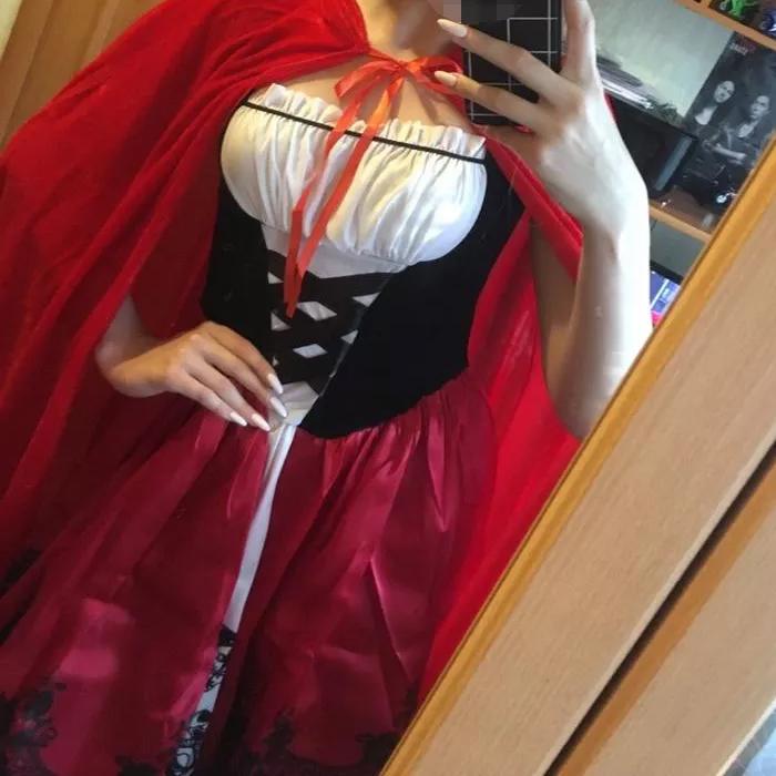 Костюм Красной Шапочки для взрослых, платье для косплея + плащ, нарядная вечеринка, ночной клуб, королева, Хэллоуин, фантазийные платья, комплект карнавальных костюмов феи