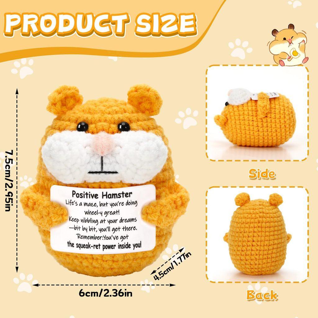 Хомяк Позитивный Вязаный Крючком Животные Кукла С Открыткой Настольное Украшение Эмоциональная Поддержка Ручная Работа Вязаная Игрушка Для Поднятия Настроения