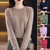 Women Bottoming Sweater Imitation Cashmere Crew Neck Sweater Long Sleeve Solid Color