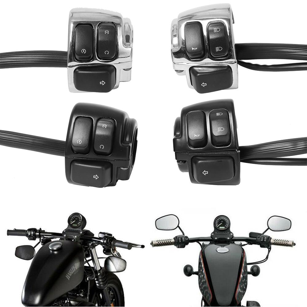 1"25mm Handlebar Control Switch Motorcycle Motorbike Turn Signal Switches Button With Wiring Harness Black/ Chrome For Harley