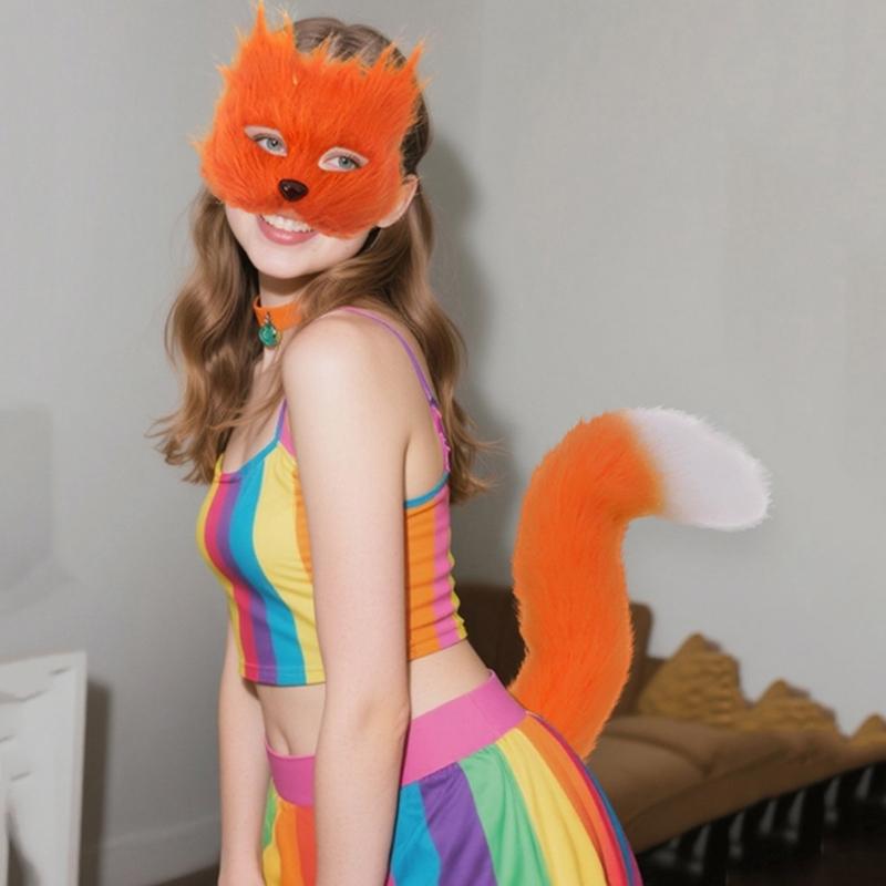 Костюмы Лисы Косплей Маска Лисы Кошки Маска на Пол-лица Набор Хвостов Лисы Хэллоуин Животное Карнавальный Костюм Аксессуары Набор