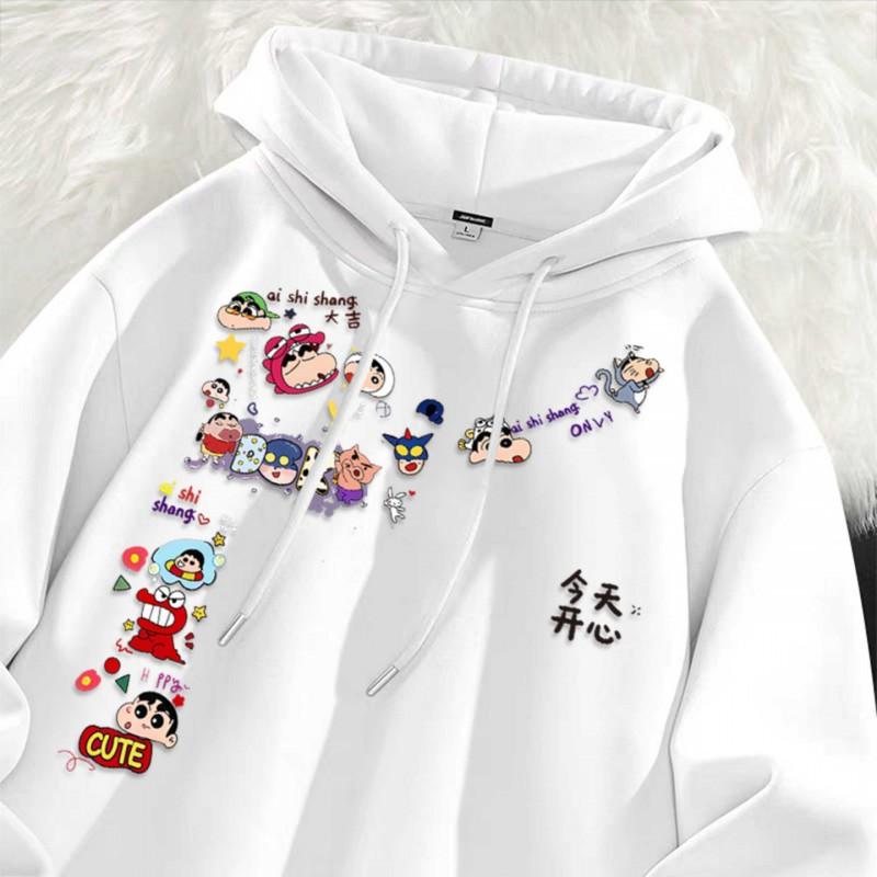 Crayon Shin-chan Hooded Sweatshirt Women Oversized Cartoon Print Casual Winter Top