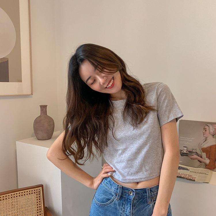 Короткая футболка с круглым вырезом и короткими рукавами цвета конфет, женская летняя одежда, корейская версия, свободная женская одежда, женский топ