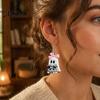 Hypoallergenic Alloy Hooks Cute Reading Ghost Earrings, Sweet Bowknot Drop Fashionable Earrings Lightweight Acrylic Halloween Jewelry for Women Girls