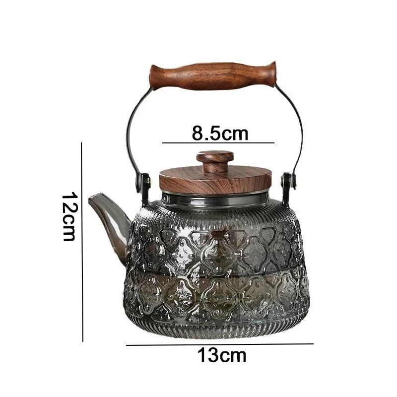 Wooden Handle Glass Teapot Portable High Borosilicate Tea Kettle with Infuser Coffee Tea Pot Kitchen Flower Teapot Teaware