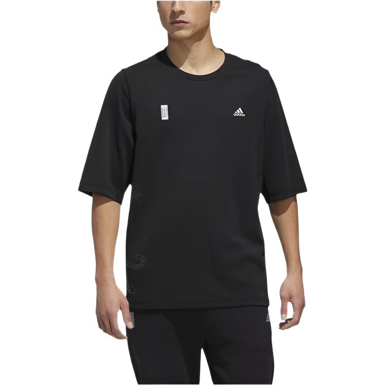 adidas Футболки Мужские Черные С Круглым Вырезом Умеренный Прямой Крой GF3980