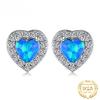 Created Blue Opal 925 Sterling Silver Stud Earrings for Woman Trendy Fine Jewelry Fashion Party Gift