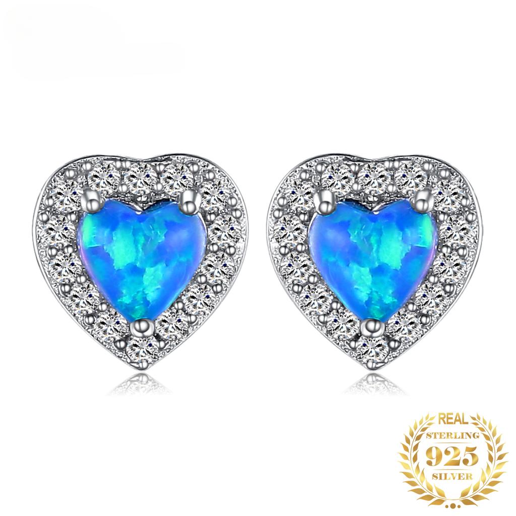 Created Blue Opal 925 Sterling Silver Stud Earrings for Woman Trendy Fine Jewelry Fashion Party Gift