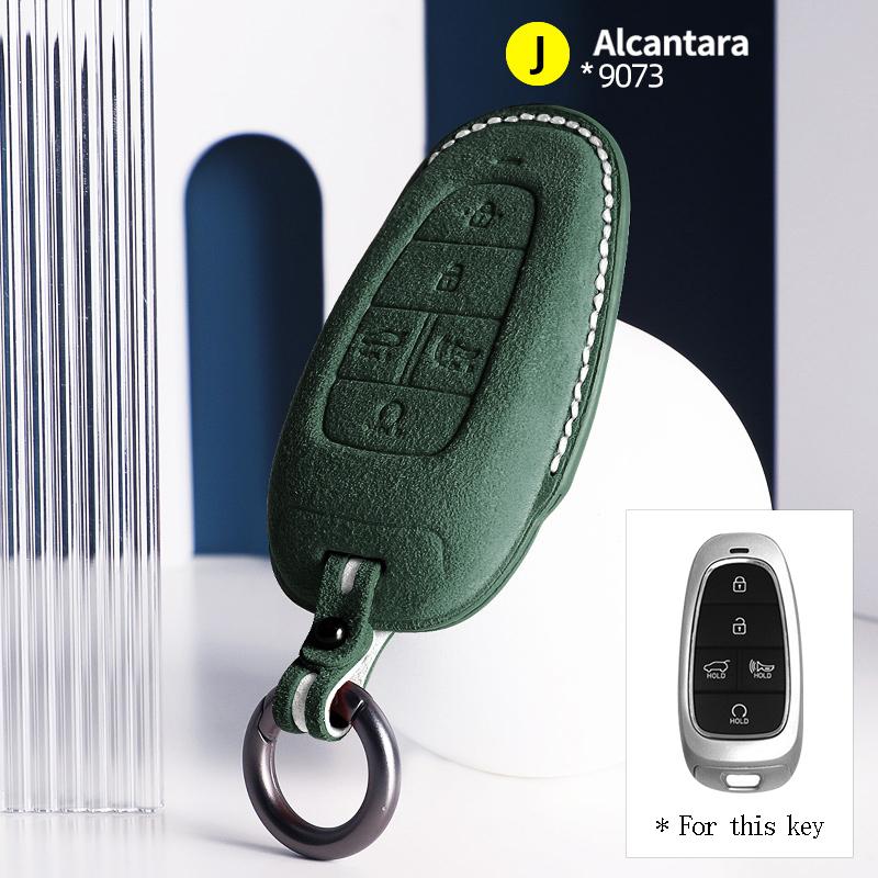 Suede Leather Car Key Case Cover Holder Smart Key Bag For Hyundai Sonata Ioniq 5 Nexo Nx4 Tucson 2022 Sonata 2020 Grandeur Santa