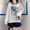 Японский стиль преппи JK студент девушка-подросток повседневная толстовка пэчворк матросский воротник мультяшный принт кавайные толстовки Bestie одежда