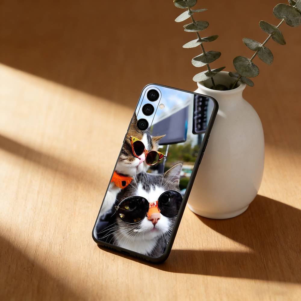 Cute Cool Sunglasses Cat Phone Case For Samsung Galaxy A91,80,73,72 ,71,53,52,32 ,31,22,21s,20,Soft Black Case