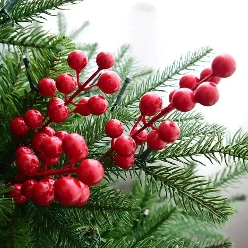 1/50PCS Artificial Berries Christmas Decoration Red Berry Branches 7/12/14 Head Berries Stems Bouquet DIY Xmas Tree Wreath Decor
