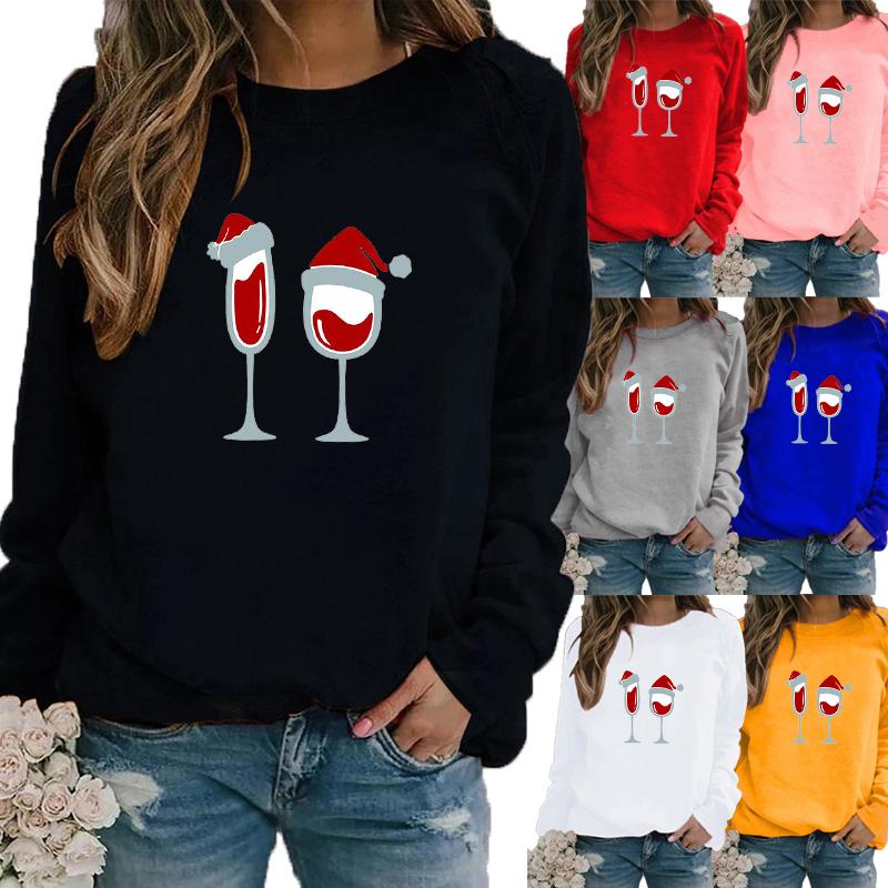 Winter Women's Casual Long-sleeved Santa Claus Print Sweatshirt Ladies Round Neck Loose T-shirt Plus Size Tops Long Sleeved Sweater