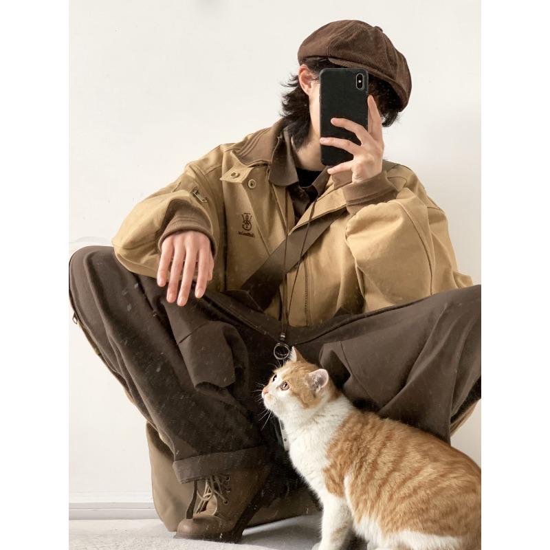 Autumn Oversize Bomber Jacket Men Vintage Baggy Coat Fashion Korean Streetwear Zip Up Outerwear Clothing Tops Male