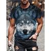 Men 3D Pattern Fire Wolf Graphic Print T-Shirt Summer Oversized Causal T-Shiet Men's Fashion Fitness Short Sleeve Clothing Tops