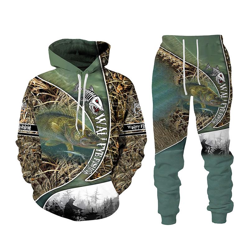 Весна-Осень с 3D принтом рыбы для мужчин и женщин толстовка + брюки комплекты из 2 предметов камуфляжная одежда для рыбалки, охоты и кемпинга модная спортивная одежда на открытом воздухе комплект