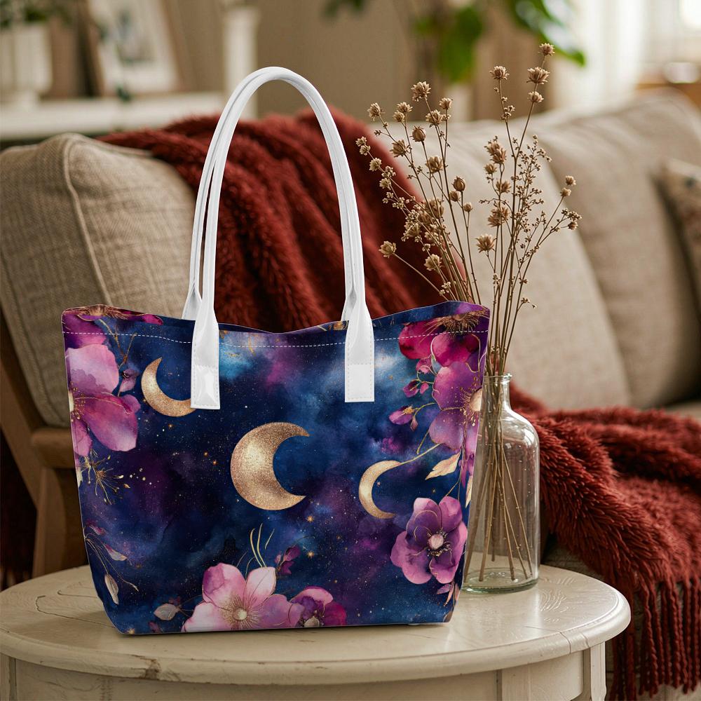 Moon Floral Printed Shoulder Bag Fashion Casual Tote Bag for Daily Use
