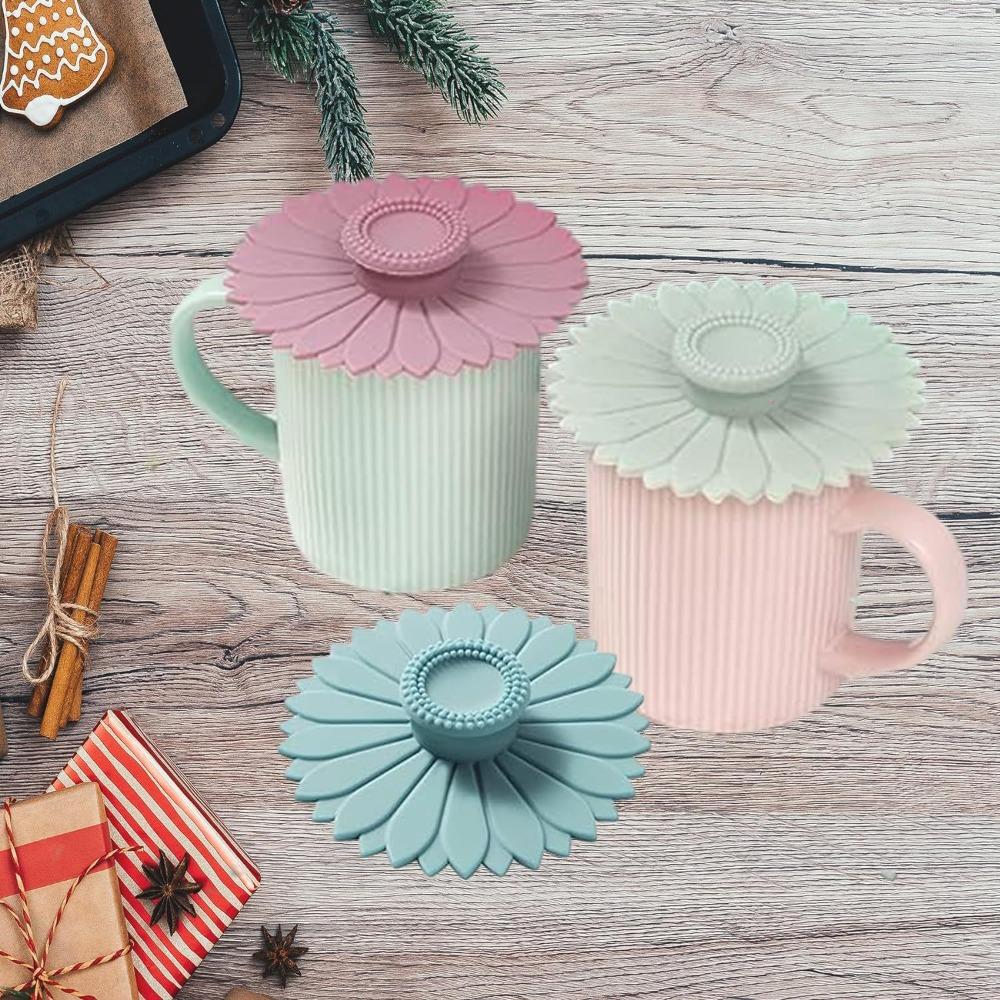 Sealed Sunflower Silicone Cup Lid Seamless Coffee Mug Lids Drinkware Cup Cover Glass