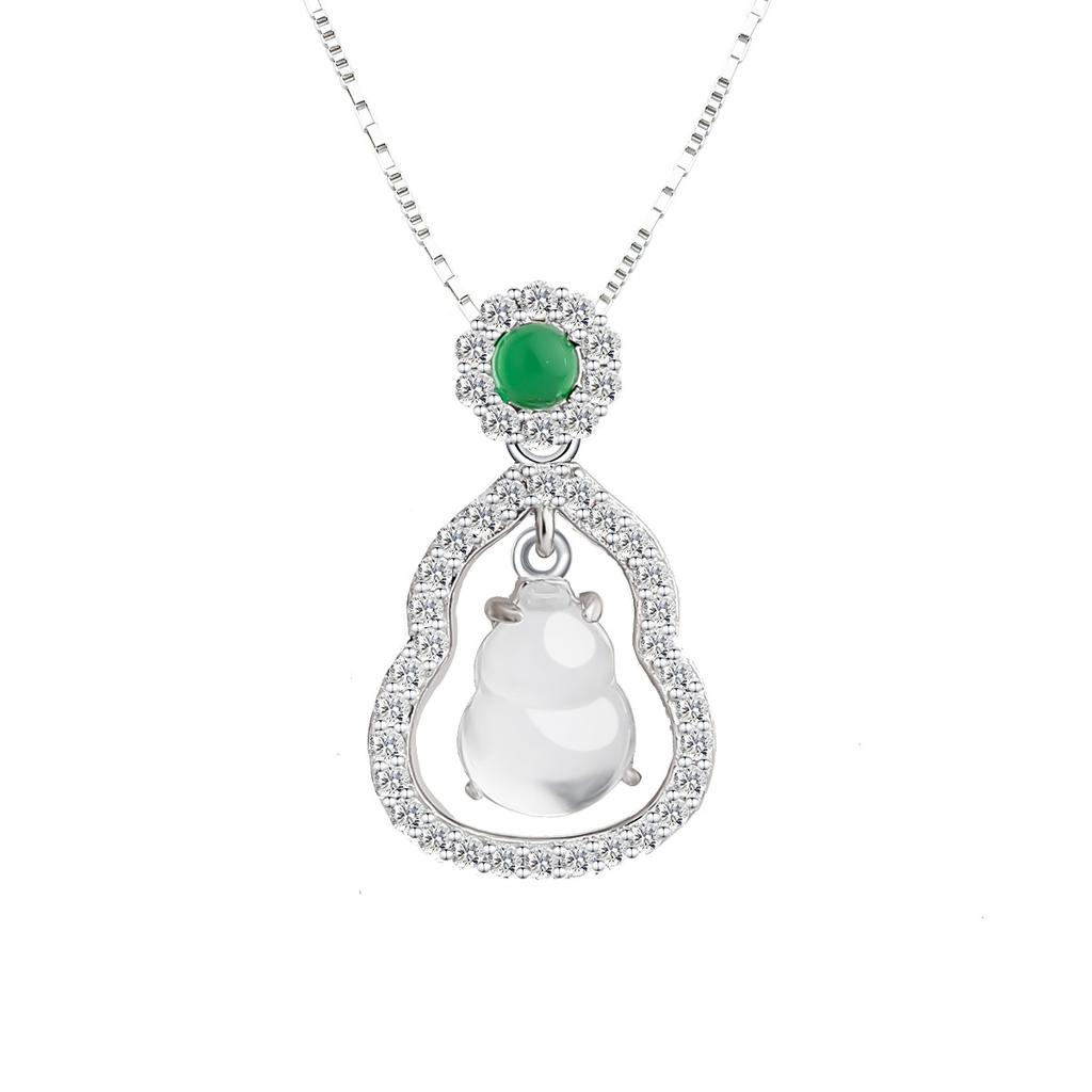 Natural water foam jade gourd pendant s925 sterling silver new Chinese style niche design exquisite small light luxury accessories women