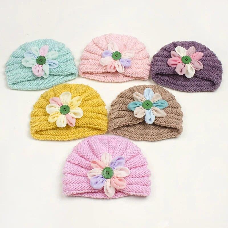 Вязаная детская шапка с пуговицами и цветком для мальчиков и девочек, осенне-зимняя теплая толстая мягкая шапочка, милая шерстяная шапочка для новорожденных малышей