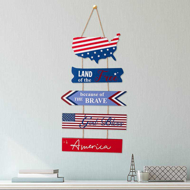 Stylish Usa Themed Wooden Hanging Decor Featuring Patriotic Red Blue White Colors For Independence Day