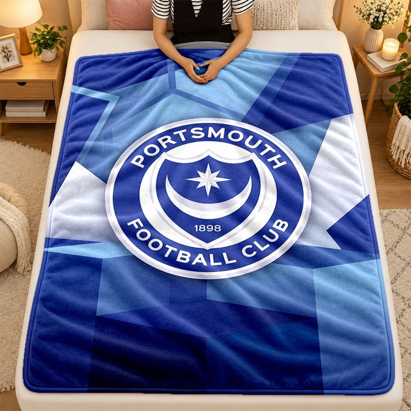 Flannel BlanketPortsmouth FC Warm Soft Throw Blanket for Indoor Sofa Bed Living Room Use