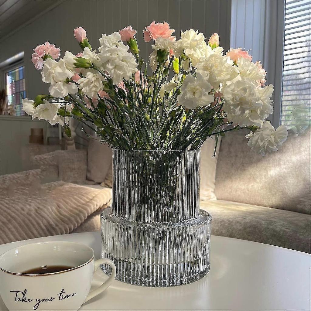 Ваза из прозрачного стекла, ребристая ваза, рифленая стеклянная ваза, ваза для цветов, современная ваза для украшения интерьера, декоративная ваза