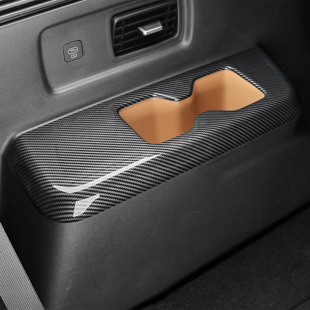 Крышка подстаканника третьего ряда для Hyundai Santa Fe MX5 2024, стиль карбонового волокна с текстурой дерева, салон автомобиля, для леворульных/праворульных