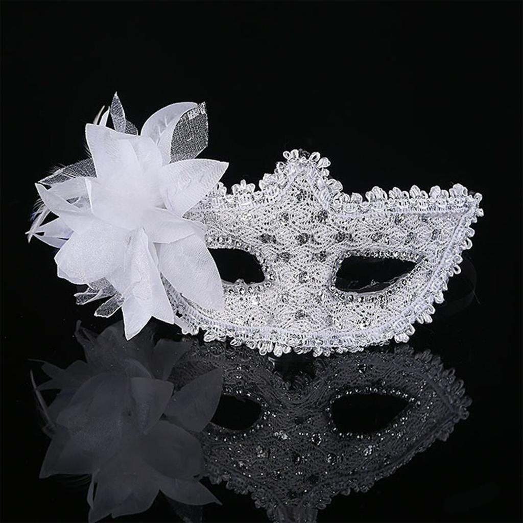Feather Rhinestones Masquerade Mask Lace Flower Half Face Sexy Feather Flower For Couple Masquerade Ball Party Game