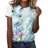 Summer Round Neck 3D Flower Print Top Fashionable Casual Short Sleeved Women's T-shirts