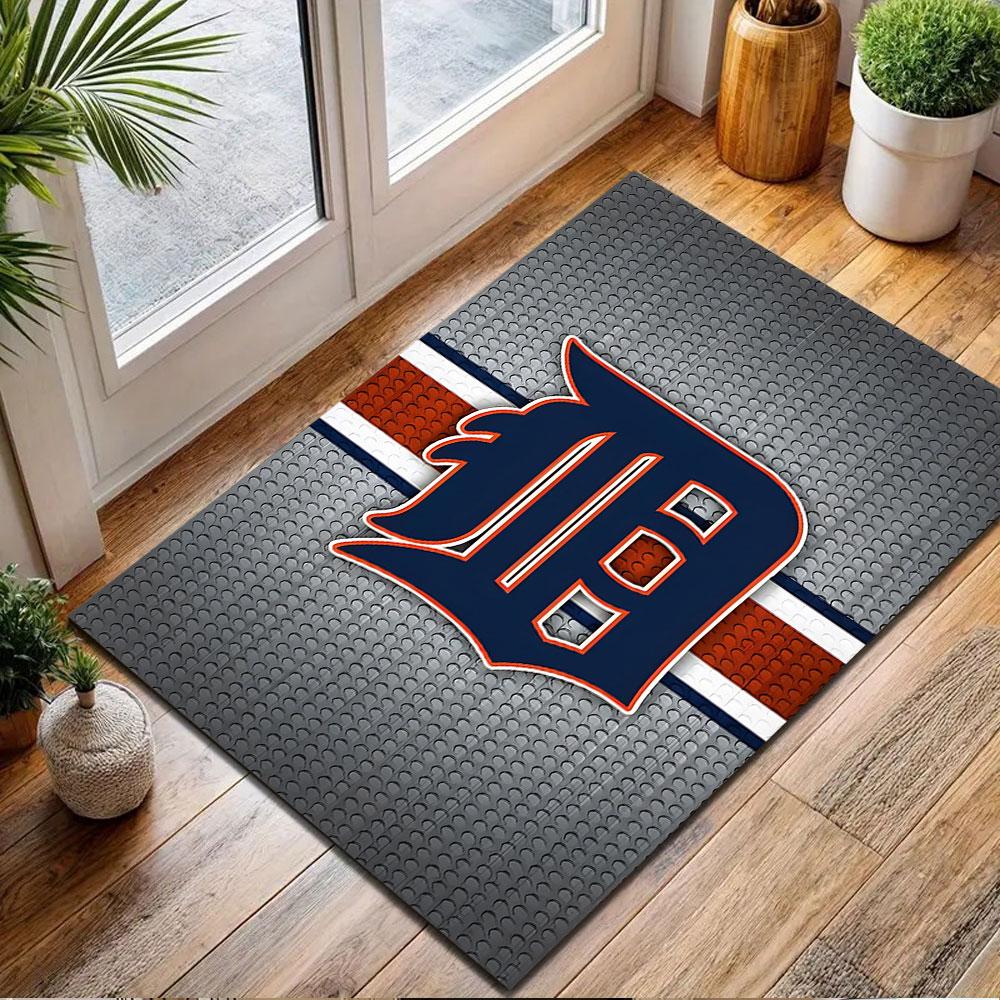 "Stylish Blue 'D' on Metallic Background" Patterned carpet, non slip mat suitable for living room and bedroom sofas
