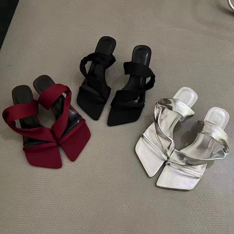 Fashion 2024New Arrivals Square Toe Strange Style Women Slippers Straight Strap Silk Fashion Solid Sexy Niche Design Summer Women Shoes
