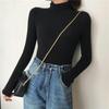 Women's Solid Color High Collar Slim Fit T-Shirt: Trendy Long-Sleeve Korean Style for Autumn/Winter 2025