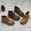 Women's Short Boots, Flat-bottomed Lace-up Round-toe Casual Soft Leather Cotton Shoes