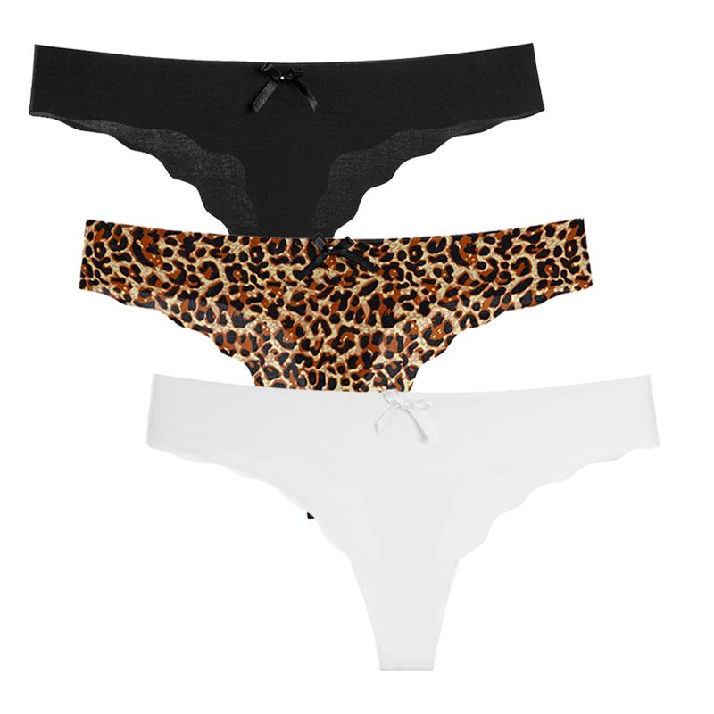 3Pcs/Set Sexy Thongs Women's Ice Silk Panties Underwear Seamless Solid G-String Thongs Low Waist Female Lingerie T-back