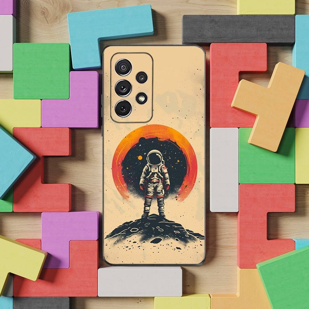 Cute Cartoon Astronaut Phone Case For Samsung S9,S10,S20,S10,S21,S25,S24,S23,Ultra,FE,Plus,Lite,Soft Silicone Black Cover