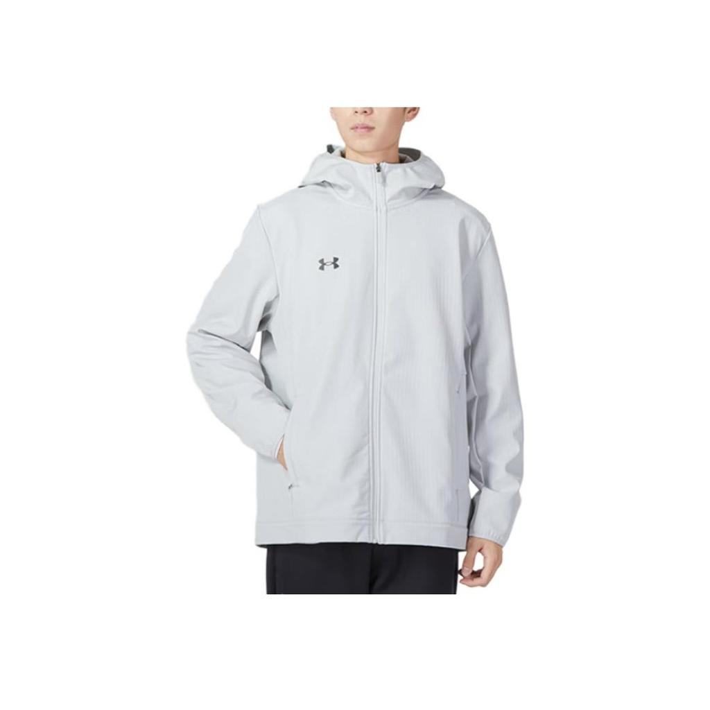 Under Armour Solid Color Letter Print Zip-Up Hoodie Men Jackets Light-Gray 22600401-009
