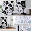 Black And White Shower Curtain Floral Aesthetic Shower Curtain For Bathroom Flower Waterproof Fabric Shower Curtain With Hooks 7