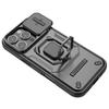 For iPhone 16 Pro Case Ring Kickstand Slide Lens Protection PC+TPU Phone Cover