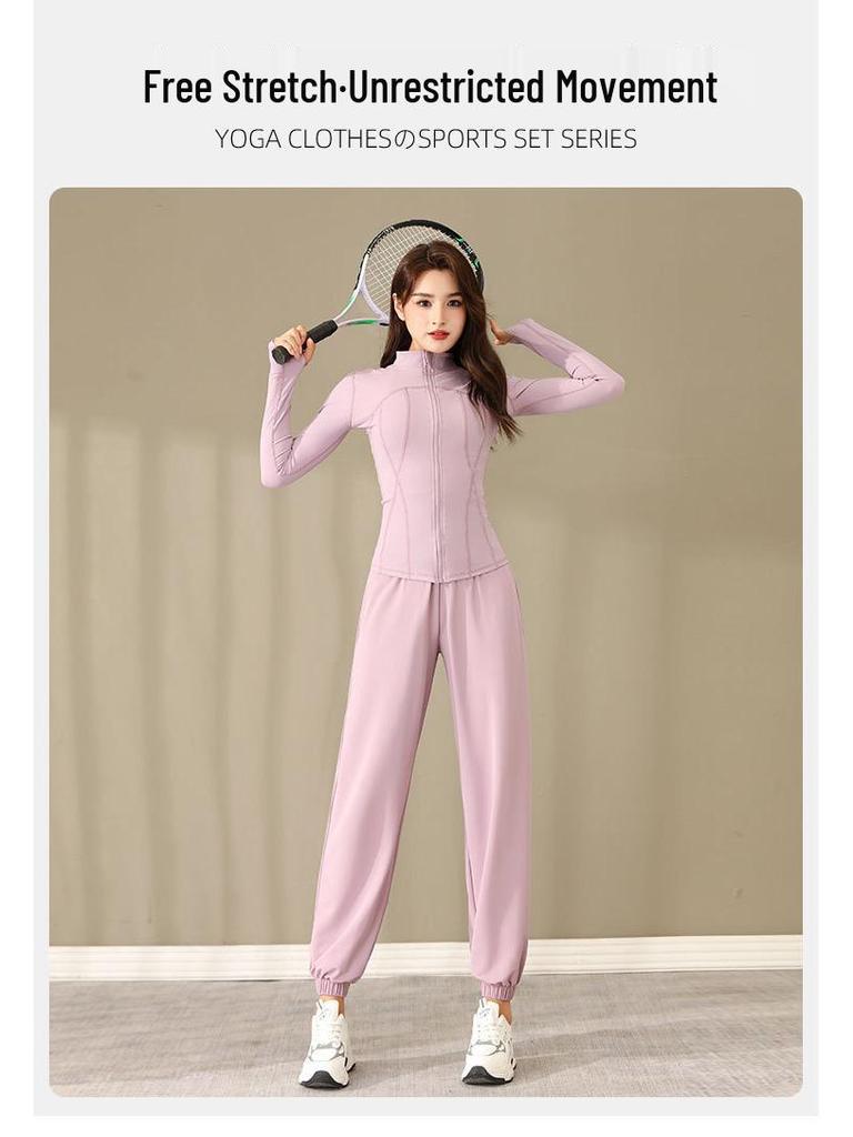 Женский комплект для активного отдыха 2024: Весенне-осенняя куртка для бега и быстросохнущие брюки для пеших прогулок, фитнеса, йоги и повседневных утренних пробежек.