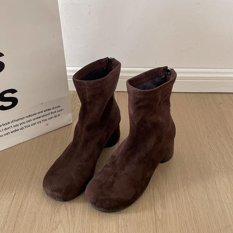 Винтажные стрейчевые облегающие женские ботильоны до щиколотки, модные туфли с острым носком и толстым каблуком, уличный стиль, банкетная вечеринка, короткие ботильоны для женщин